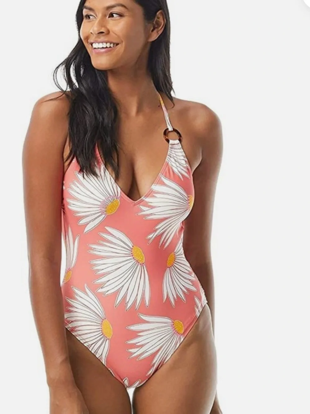 Kate Spade falling flower v neck cross back one piece swimsuit